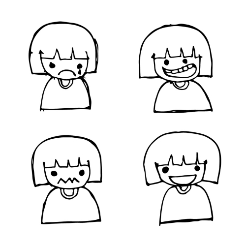 Doodle girl emotion icon hand draw illustration design by Jaidee