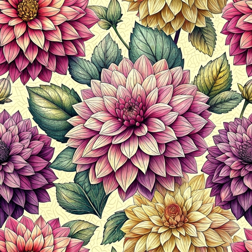 Hand drawn dahlia flowers seamless pattern abstract background d