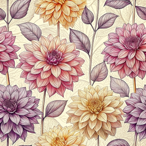 Hand drawn dahlia flowers seamless pattern abstract background d