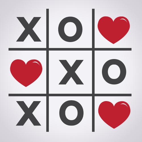 Happy Valentines day card , Tic tac toe game ,cross , heart sign