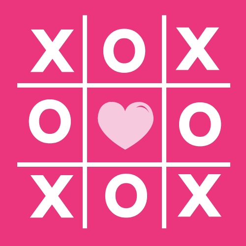 Happy Valentines day card , Tic tac toe game ,cross , heart sign