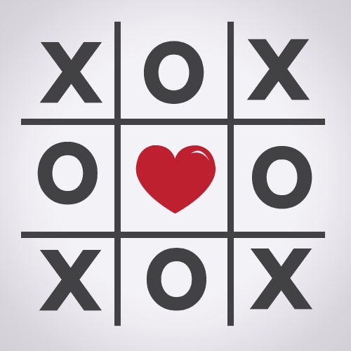 Happy Valentines day card , Tic tac toe game ,cross , heart sign