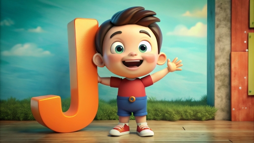 Kid cartoon smile with big  A B C … X Y Z font Alphabet