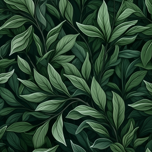 Seamless pattern green leaves and branches abstract background