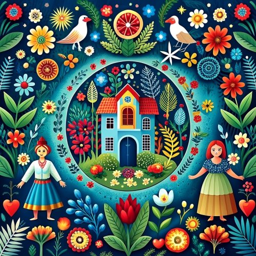 Swedish folk art aesthetic background abstract wallpaper design