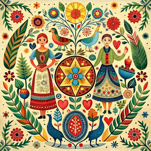 Swedish folk art aesthetic background abstract wallpaper design