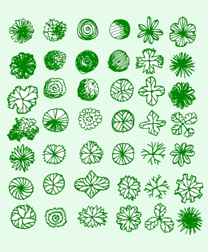 Trees top view for architecture landscape design projects