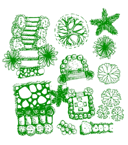 Trees top view for architecture landscape design projects